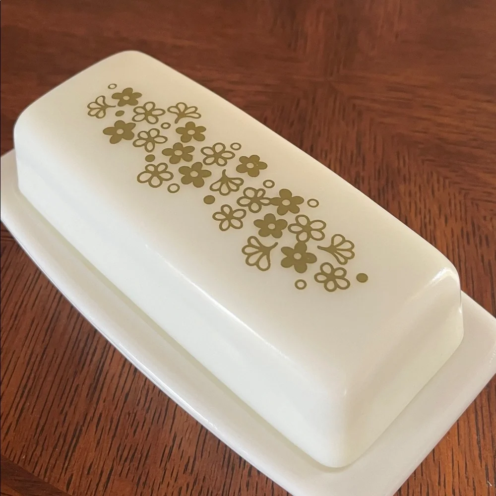 VTG Pyrex Crazy Daisy Spring Blossom Butter Dish w/Lid~Vintage Green~1/4 lb.~MCM